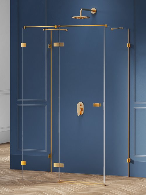 Złota szczotkowana kabina prysznicowa przyścienna lewa 100x120 cm EXK-3087 Avexa New Trendy Gold Brushed