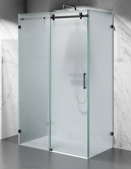 Kabina prysznicowa trójścienna 130x80x80 cm szkło 8mm mrożone profile czarne matowe Swiss Liniger