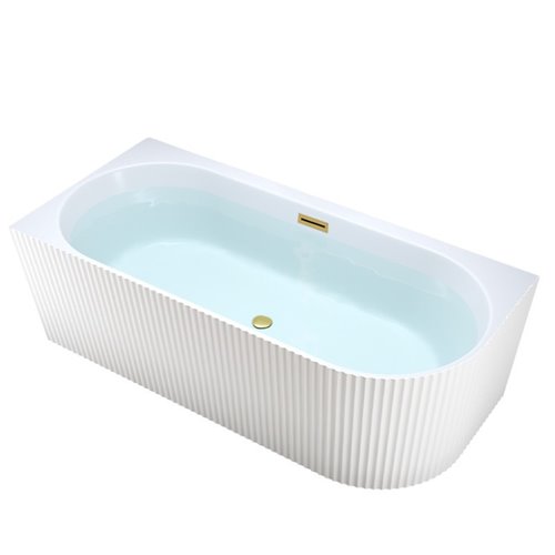 Wanna ryflowana przyścienna narożna lewa korek oraz przelew złoty szczotkowany 160 cm Rio Hydrosan