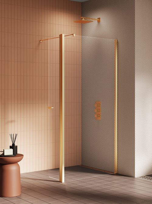Złota szczotkowana ścianka prysznicowa 100 cm + element ruchomy 54 cm K-4340 New Soleo Gold Brushed New Trendy