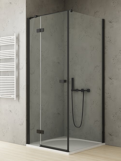Czarna kabina prysznicowa drzwi uchylne 80x80 lewa EXK-4914 Reflexa Black New Trendy