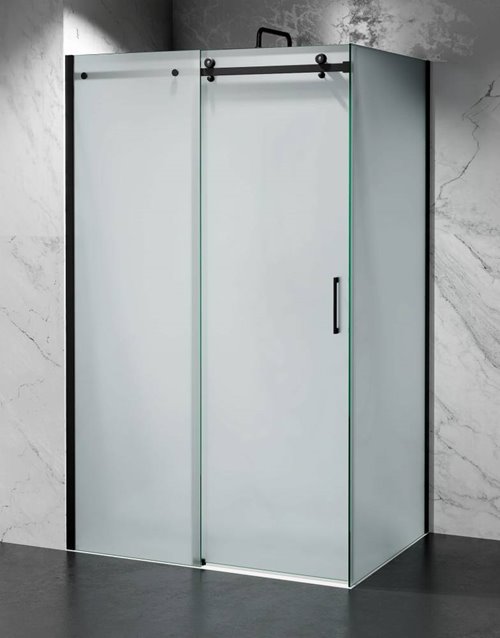Kabina prysznicowa narożna 130x80 cm szkło 8mm mleczne profile czarny mat Swiss Liniger