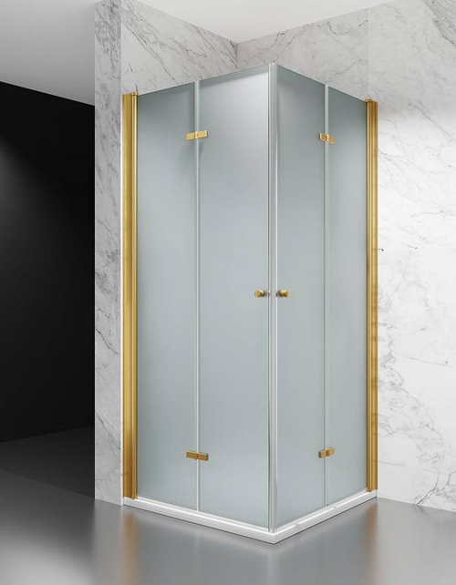 Kabina prysznicowa składana 80x85 cm szkło 6mm mrożone profile złoty mat Swiss Liniger