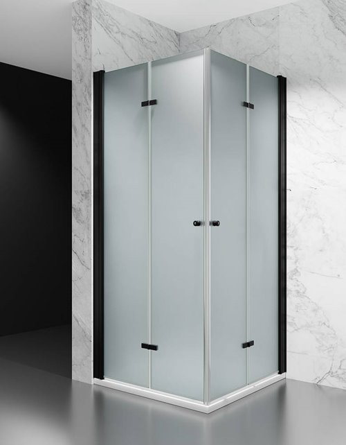 Kabina prysznicowa składana 75x85 cm szkło 6mm mleczne profile czarny mat Swiss Liniger