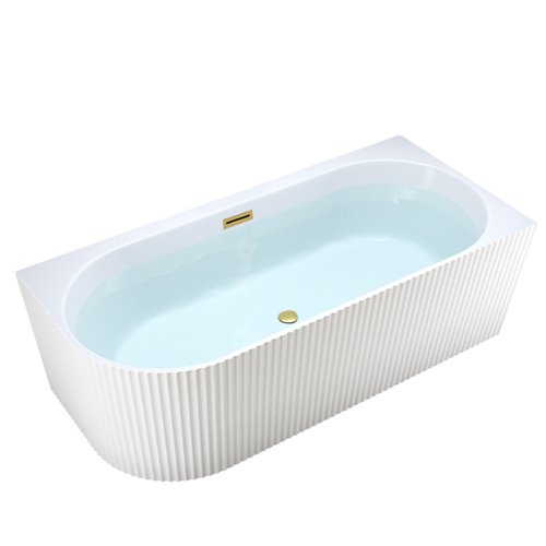 Wanna ryflowana przyścienna narożna prawa korek oraz przelew złoty szczotkowany 160 cm Rio Hydrosan