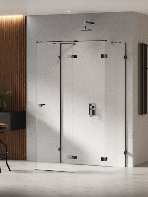 Czarna przyścienna kabina prysznicowa prawa 90x80 EXK-6255 Eventa Black Chrome New Trendy