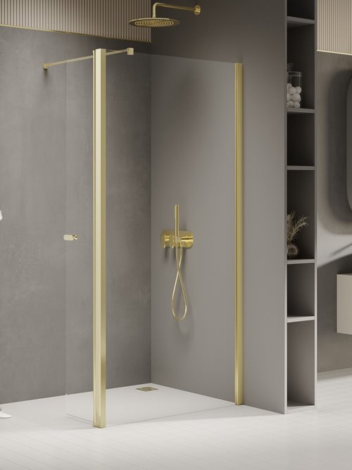 Złota ścianka prysznicowa 120 cm + element ruchomy 54 cm K-1974 New Soleo Light Gold New Trendy