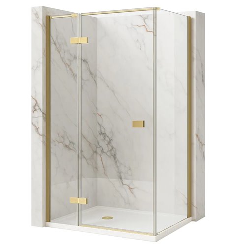 Kwadratowa kabina prysznicowa narożna lewa 100x100 Atlas Rea złoto szczotkowane