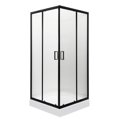 Czarna kabina prysznicowa kwadratowa z niskim brodzikiem ryflowane szkło 90x90 Soho BL Kerra