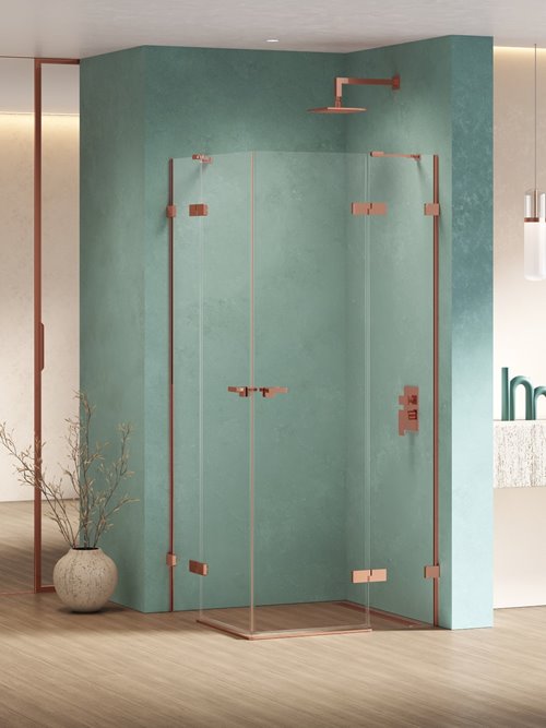 Miedziana kabina prysznicowa podwójne drzwi uchylne 90x90 EXK-6436 Eventa Copper Shine New Trendy