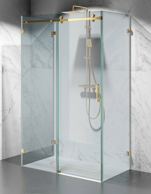Kabina prysznicowa trójścienna 130x90x90 cm szkło 8mm profile złoty mat Swiss Liniger