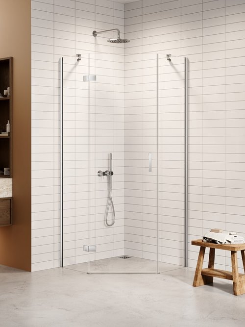 Kabina prysznicowa pięciokątna lewa drzwi uchylne kolor chrom 90x90 cm K-3687 New Trendy Nesta Chrome