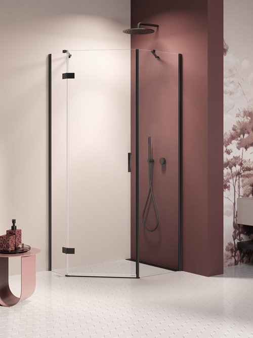 Kabina prysznicowa pięciokątna prawa drzwi uchylne kolor czarny mat 100x80 cm K-3795 New Trendy Nesta Black