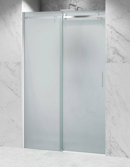 Drzwi prysznicowe rozsuwane prawe/lewe do wnęki 101-107 cm szkło 8mm mleczne profile chrom Swiss Liniger