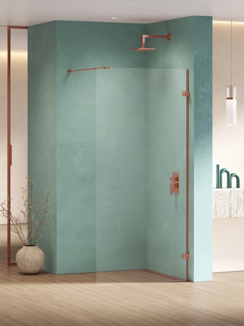 Miedziana ścianka prysznicowa 90 cm szkło 8mm EXK-6522 Eventa Copper Shine New Trendy