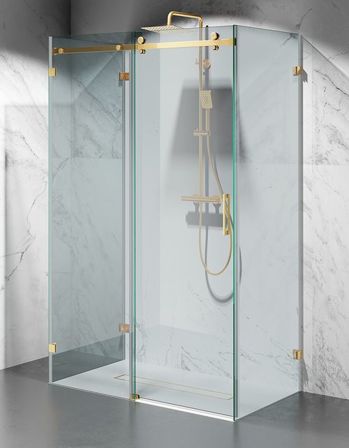 Kabina prysznicowa trójścienna 140x90x90 cm szkło 8mm profile złoty połysk Swiss Liniger