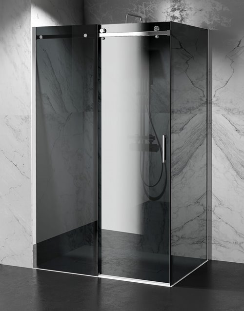 Kabina prysznicowa narożna 140x90 cm szkło 8mm grafitowe profile chrom Swiss Liniger