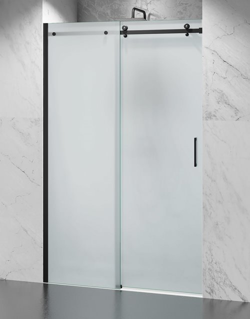 Drzwi prysznicowe rozsuwane prawe/lewe do wnęki 121-127 cm szkło 8mm mleczne profile czarny mat Swiss Liniger