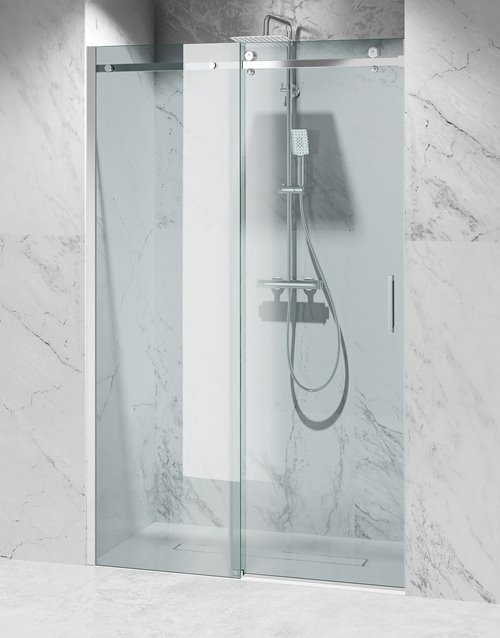 Drzwi prysznicowe rozsuwane prawe/lewe do wnęki 101-107 cm szkło 8mm przeźroczyste profile chrom Swiss Liniger