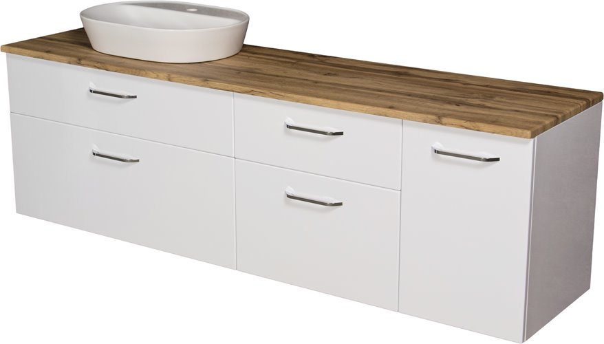 Duża szafka łazienkowa wisząca z umywalką nablatową i koszem 200 cm SETTO MODULO kolor biały połysk