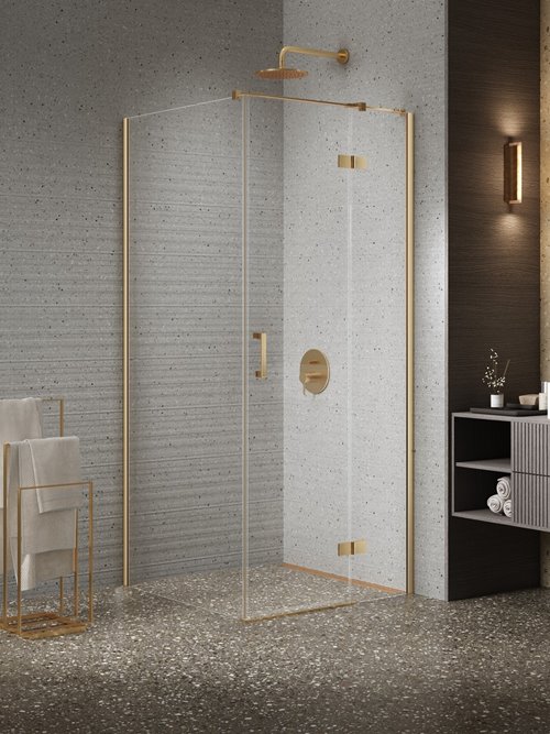 Kabina prysznicowa uchylna prawa kolor złoty szczotkowany 90x110 cm K-4440 New Trendy Nesta Gold Brushed