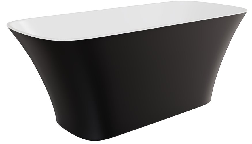 Czarno-biała matowa wanna wolnostojąca z konglomeratu + klik-klak biały 160 cm Assos Matt B&W Besco WMMC-160A