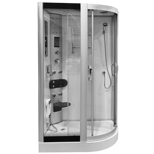 Biała kabina prysznicowa z hydromasażem + sauna na niskim brodziku 120x85 prawa MO-09914PBS