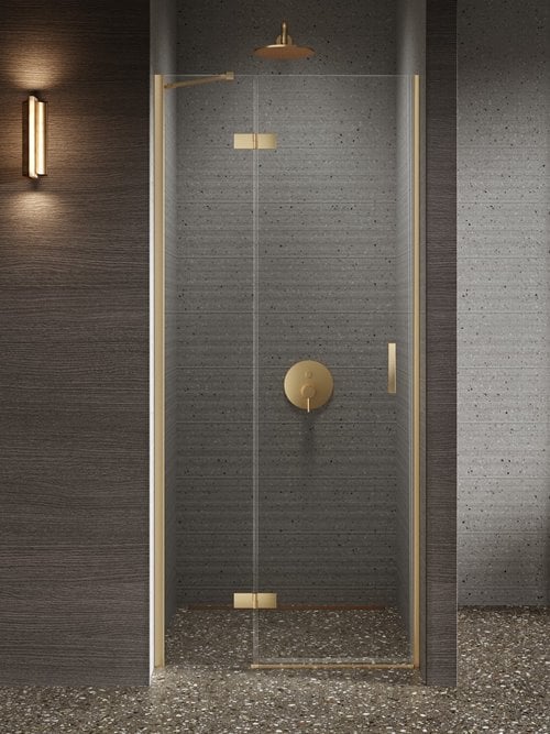 Drzwi prysznicowe uchylne lewe kolor złoty szczotkowany 120 cm D-0874A New Trendy Nesta Gold Brushed