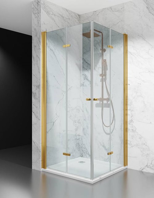 Kabina prysznicowa składana 85x100 cm szkło 6mm przeźroczyste profile złoty mat Swiss Liniger