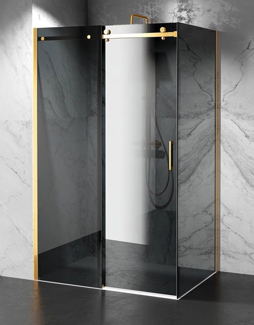 Kabina prysznicowa narożna 110x80 cm szkło 8mm grafitowe profile złoty połysk Swiss Liniger