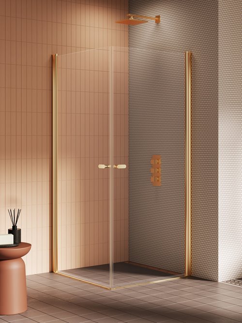 Złota szczotkowana kabina prysznicowa kwadratowa 80x80 K-4228 New Soleo Gold Brushed New Trendy