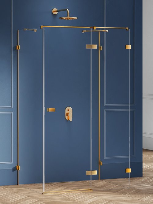 Złota szczotkowana kabina prysznicowa przyścienna prawa 100x120 cm EXK-3117 Avexa New Trendy Gold Brushed