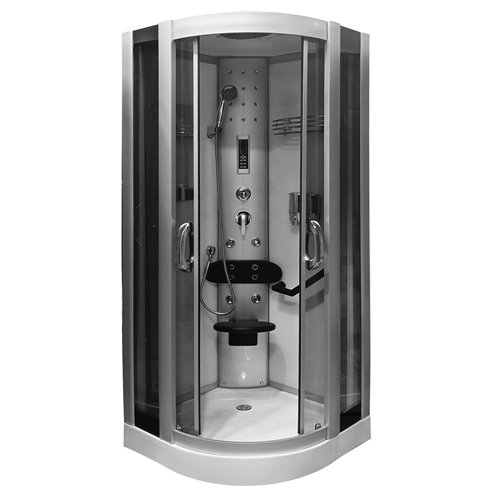 Kabina prysznicowa biała wewnątrz zabudowana z hydromasażem niski brodzik 90x90 cm MO-06089BW