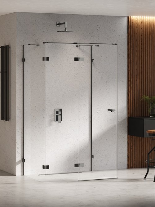 Czarna przyścienna kabina prysznicowa lewa 120x100 EXK-6270 Eventa Black Chrome New Trendy