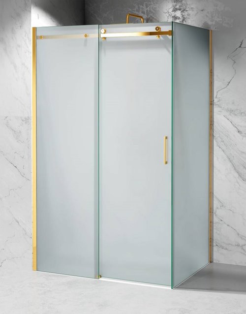 Kabina prysznicowa narożna 110x80 cm szkło 8mm mleczne profile złoty mat Swiss Liniger