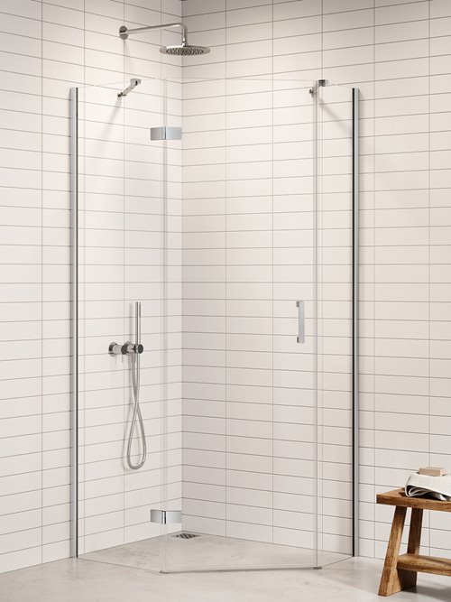 Kabina prysznicowa pięciokątna lewa drzwi uchylne kolor chrom 100x80 cm K-3693 New Trendy Nesta Chrome