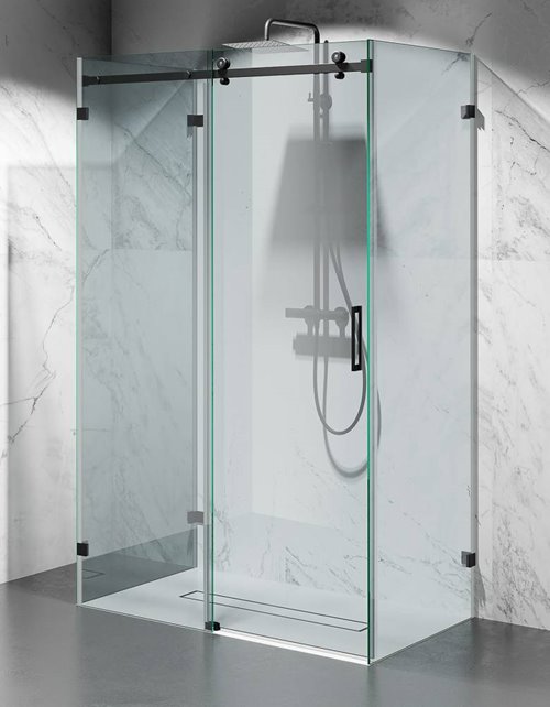 Kabina prysznicowa trójścienna 90x100x100 cm szkło 8mm profile czarne matowe Swiss Liniger