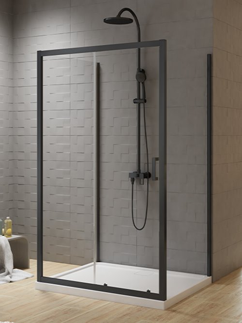 Kabina prostokątna przyścienna 110x90x90 cm profile czarny mat K-5157 New Varia Black New Trendy