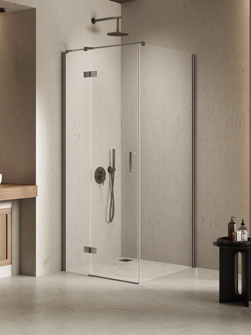 Kabina prysznicowa uchylna lewa kolor stal szczotkowana 80x80 cm K-4697 New Trendy Nesta Gunmetal Brushed