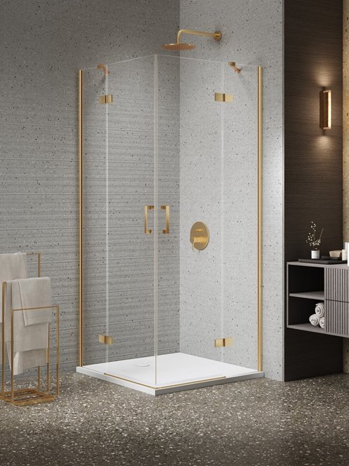 Kabina prysznicowa drzwi podwójne kolor złoto szczotkowane 90x100 cm K-4467 New Trendy Nesta Gold Brushed