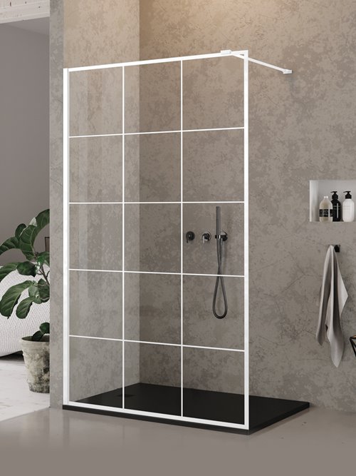 Biała ścianka prysznicowa rozmiar 90 cm biała kratka EXK-2213 New Modus White New Trendy