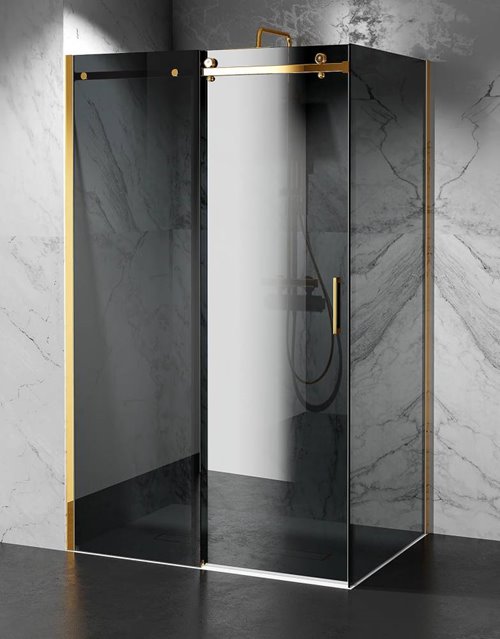 Kabina prysznicowa narożna 90x90 cm szkło 8mm grafitowe profile złoty mat Swiss Liniger
