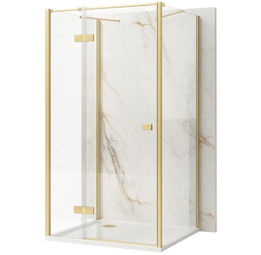 Prostokątna kabina prysznicowa przyścienna lewa 120x90x90 Atlas Rea złoto szczotkowane