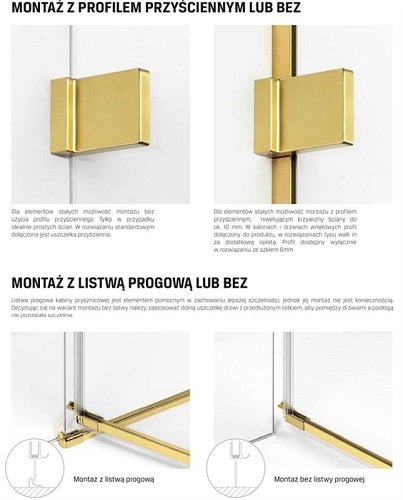 Złota szczotkowana kabina pięciokątna 80x80 lewa EXK-3851 Avexa New Trendy Gold Brushed