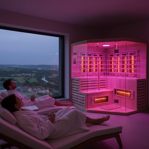 Sauna na podczerwień 6-osobowa 180x180 cm grzejniki kwarcowe i karbonowe Alta7 Infrared