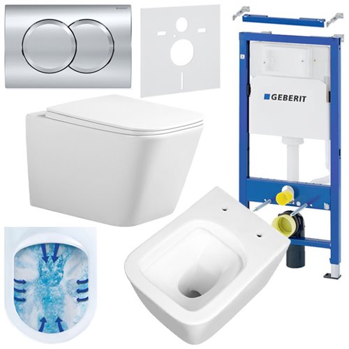 Zestaw podtynkowy stelaż GEBERIT DUOFIX + miska RAIN-WH-RIM-03 + przycisk DELTA 01 chrom