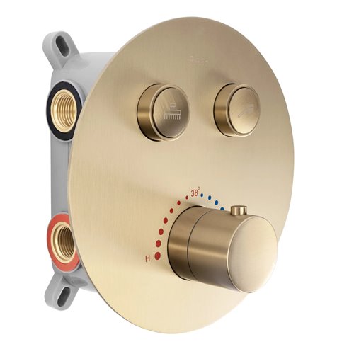 Złoty szczotkowany zestaw prysznicowy podtynkowy z termostatem Lungo Rea Gold Brush
