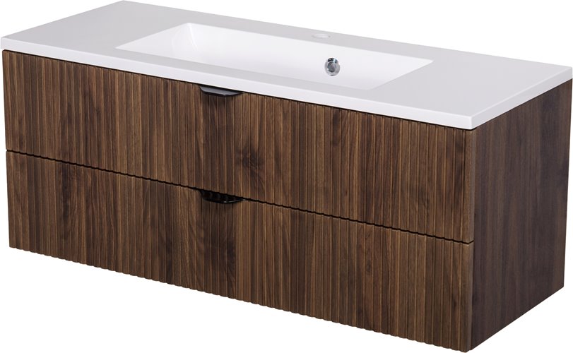 Szafka łazienkowa z lamelami wisząca z umywalką 100 cm 39/2 Victa Lamello kolor orzech