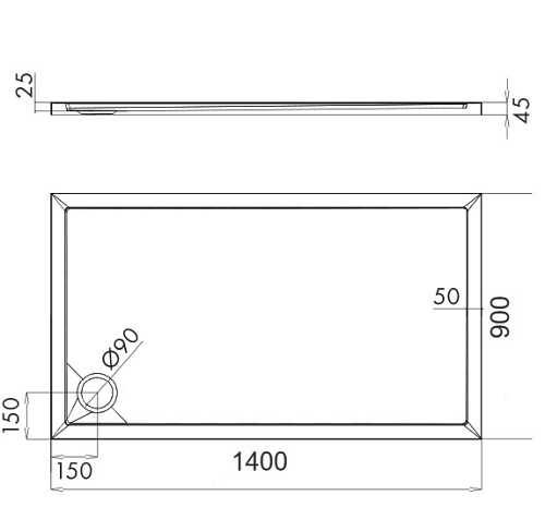 Brodzik prysznicowy na nośniku, 90x140 Merton 90/140/P