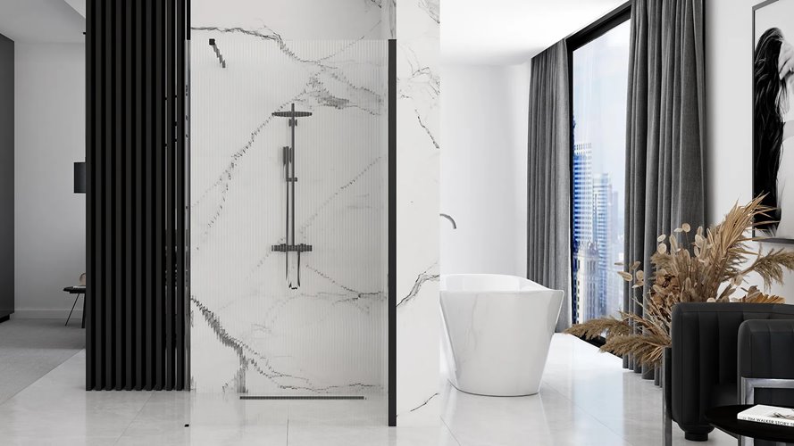 Czarna ścianka prysznicowa walk-in 90 cm Aero Intimo Black Mat Rea